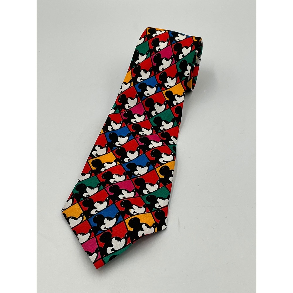 Disney Mickey & Co Necktie Mickey Mouse Pop Art Multicolor Grid Polyester OS